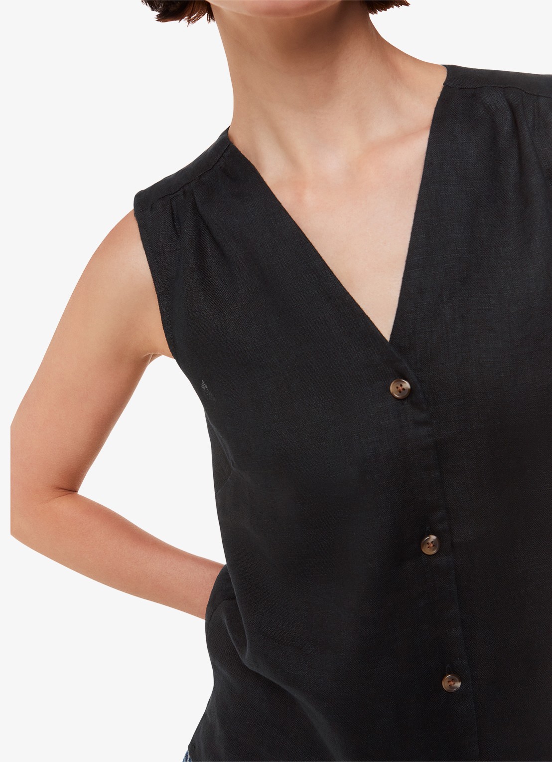 Whistles Laura top van linnen - detail 4 zwart