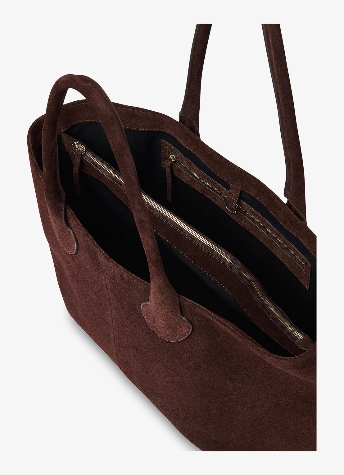 Whistles Leandra shopper van suède - detail chocoladebruin
