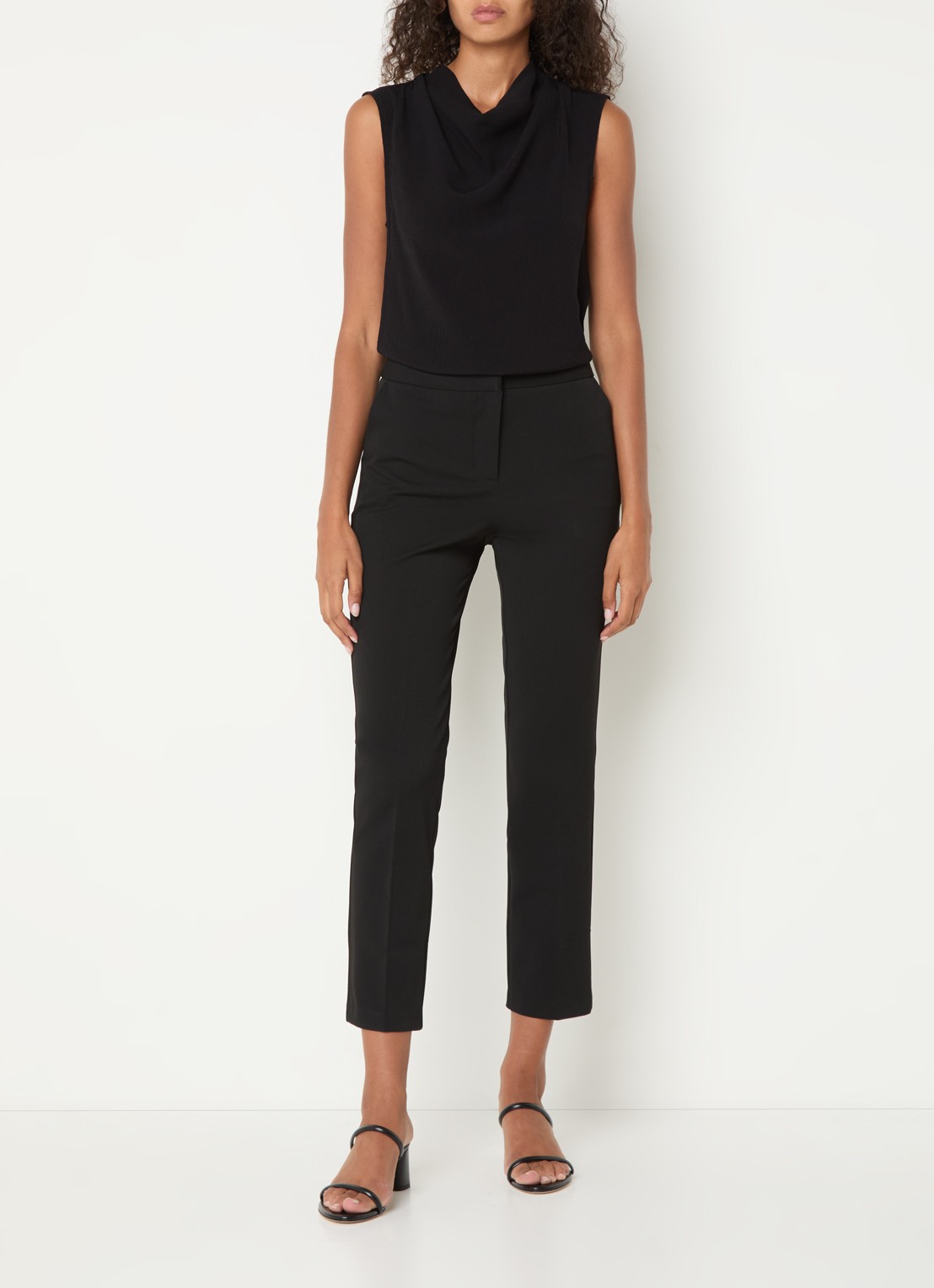 Whistles Lily high waist cropped slim fit pantalon met steekzakken - voorkant 4 zwart