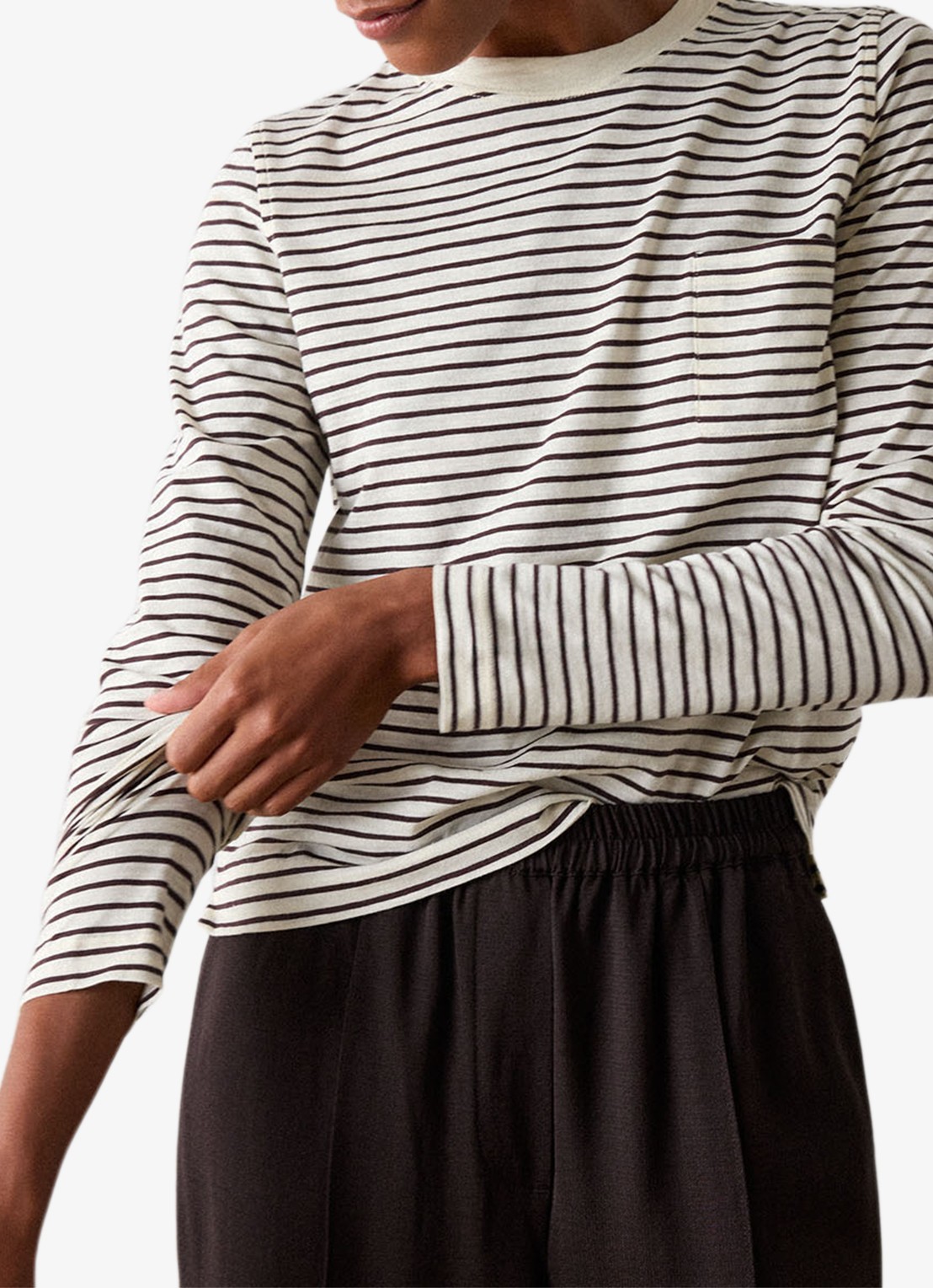 Whistles Longsleeve met streepprint en opgestikte zak - detail 3 beige