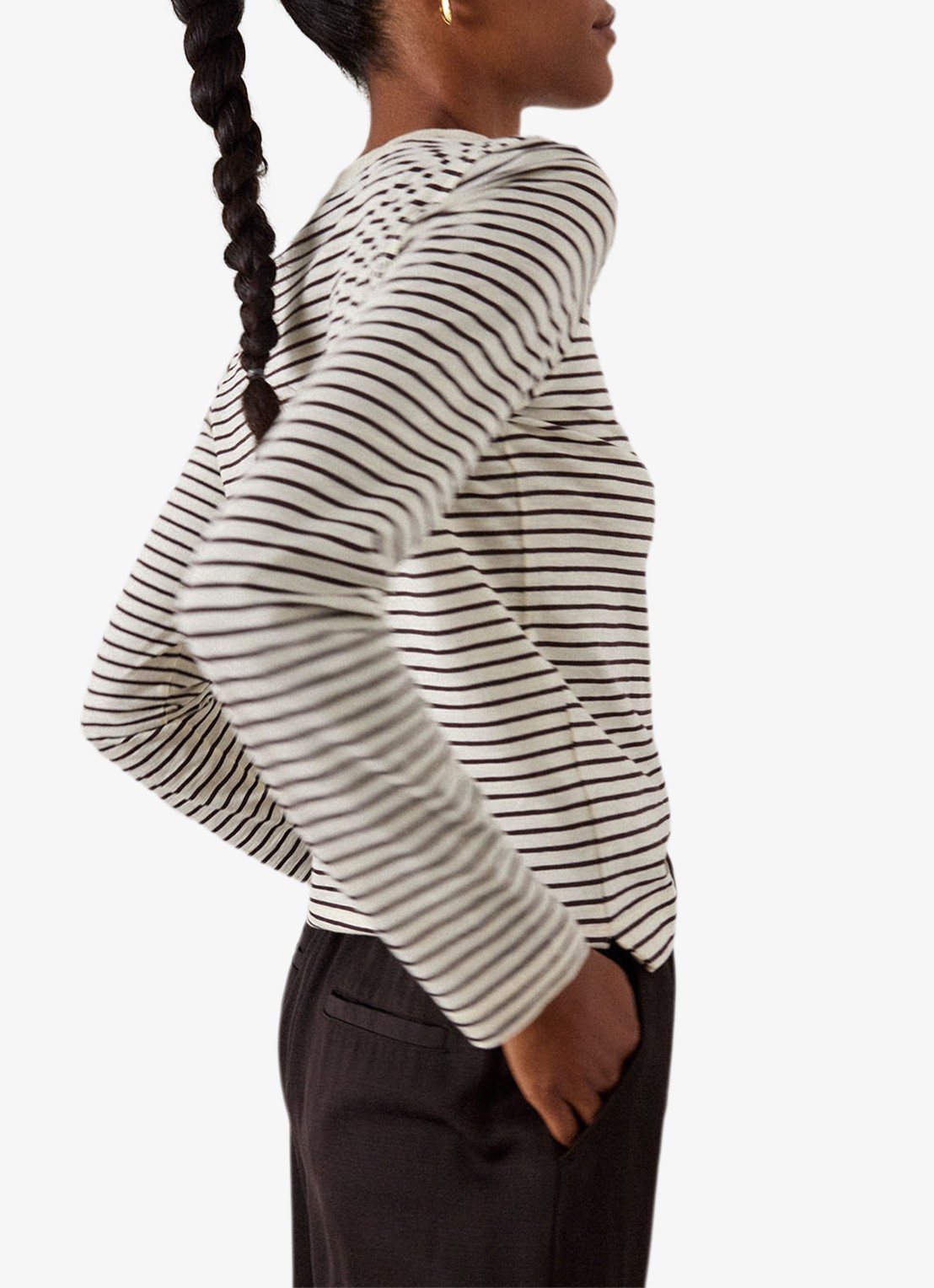 Whistles Longsleeve met streepprint en opgestikte zak - detail 4 beige