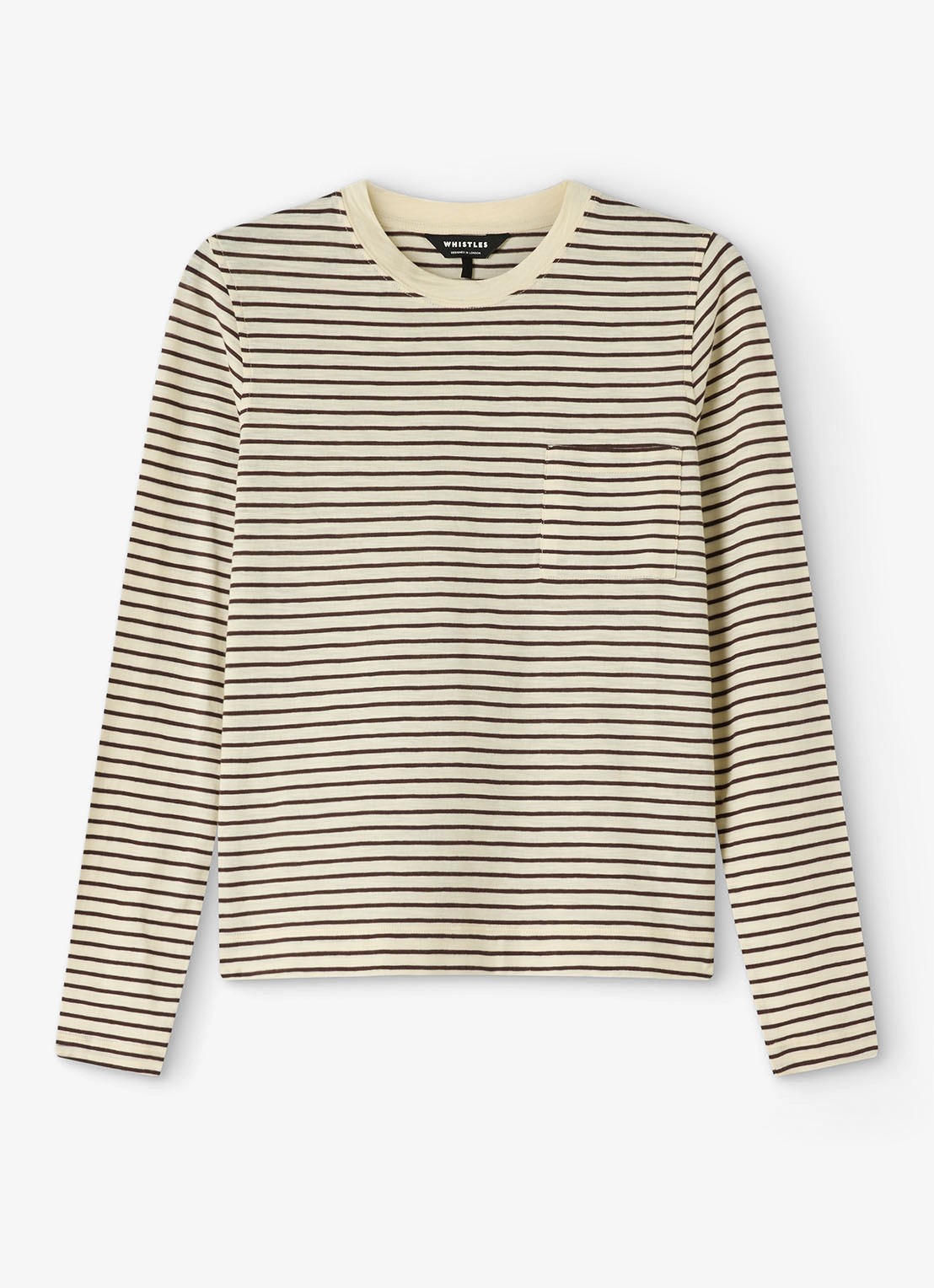 Whistles Longsleeve met streepprint en opgestikte zak - voorkant beige