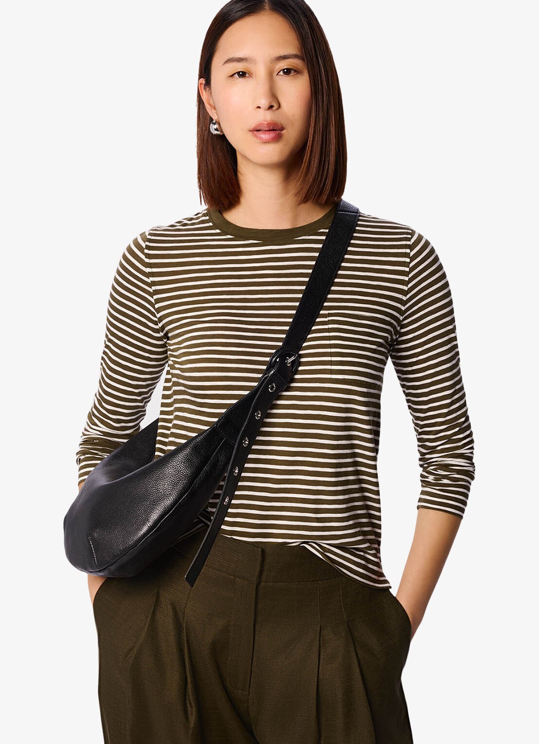 Whistles Longsleeve met streepprint - detail 4 khaki
