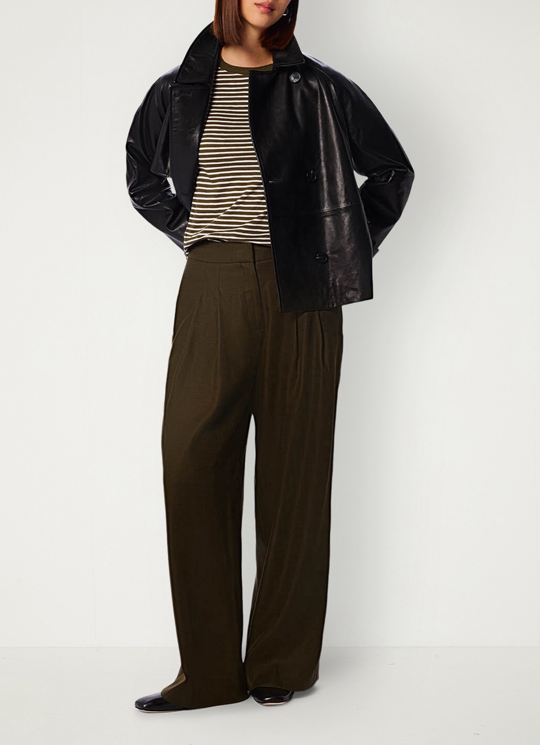 Whistles Longsleeve met streepprint - voorkant 3 khaki