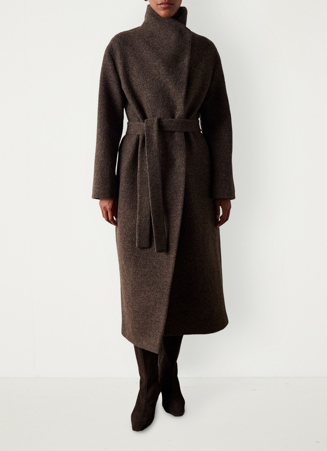 Whistles Mantel met strikceintuur - voorkant 2 taupe