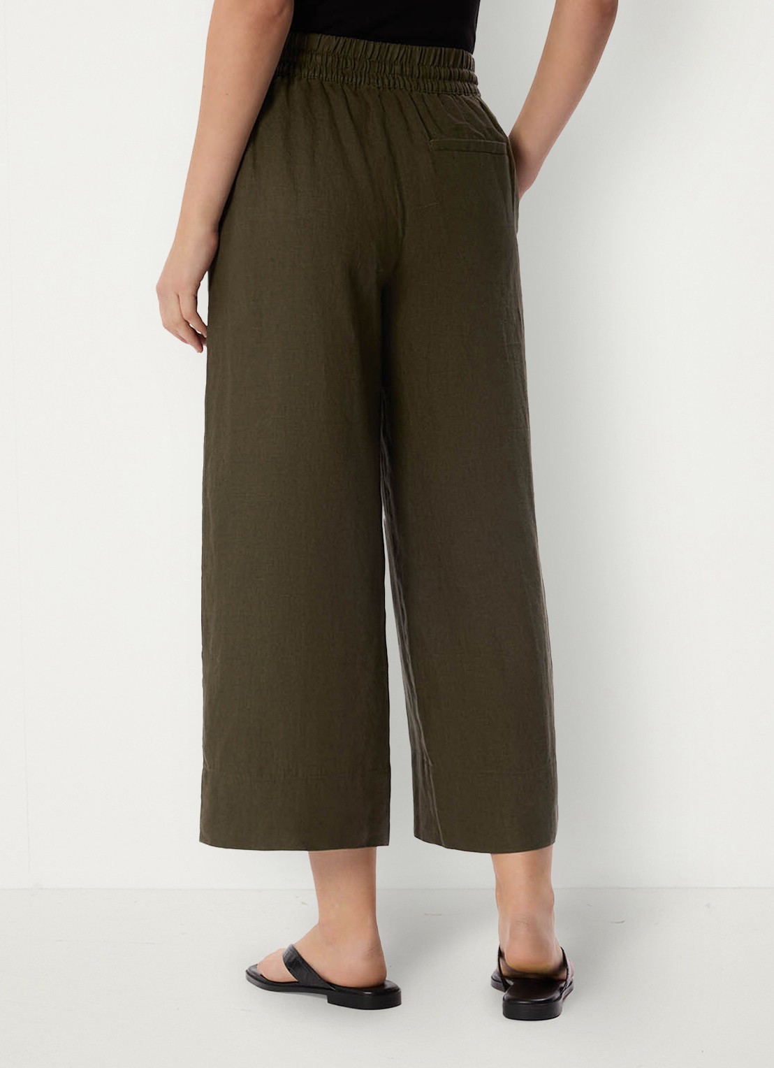 Whistles Mid waist cropped loose fit broek van linnen  - achterkant 5 bronsgroen