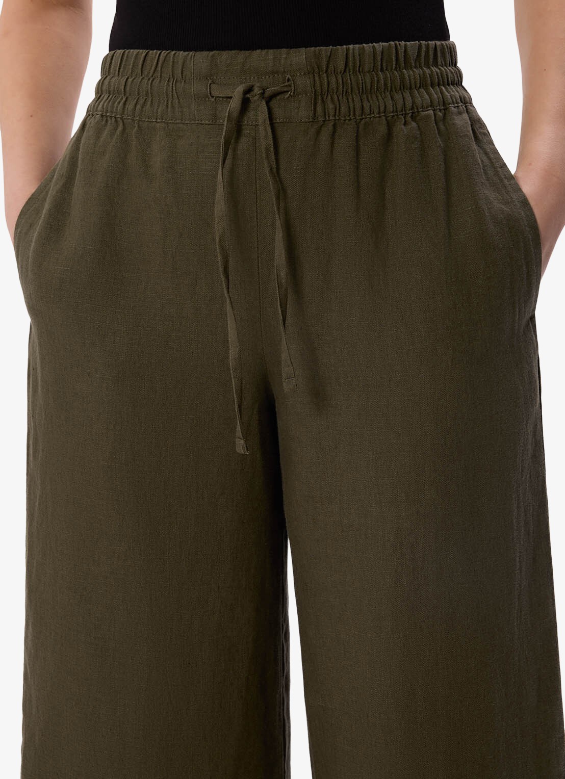 Whistles Mid waist cropped loose fit broek van linnen  - detail 2 bronsgroen