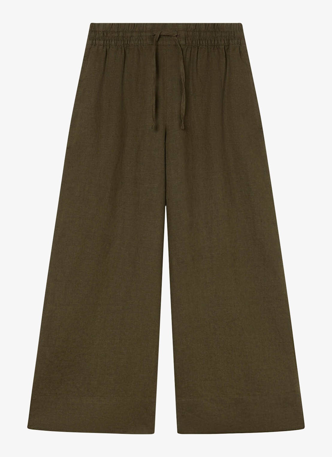 Whistles Mid waist cropped loose fit broek van linnen  - voorkant 3 bronsgroen