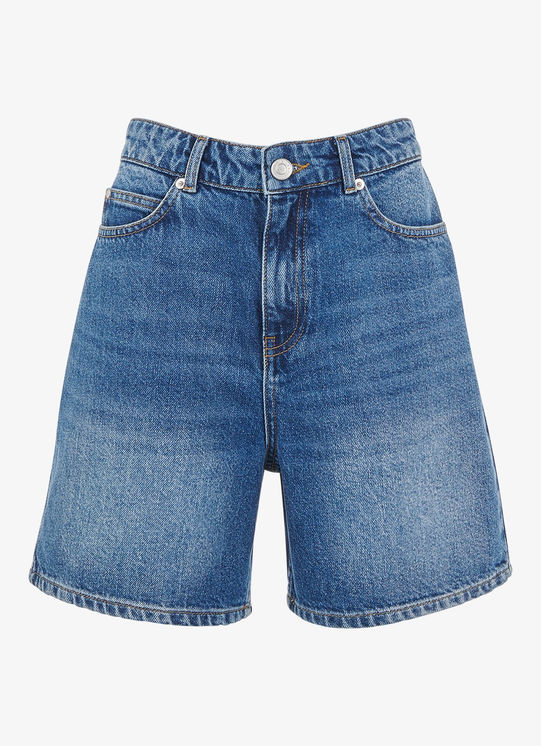 Whistles Mid waist straight fit korte broek van denim - voorkant 2 denim