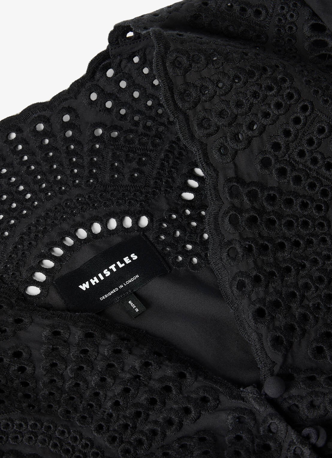 Whistles Midi blousejurk met broderie en pofmouw - detail 4 zwart