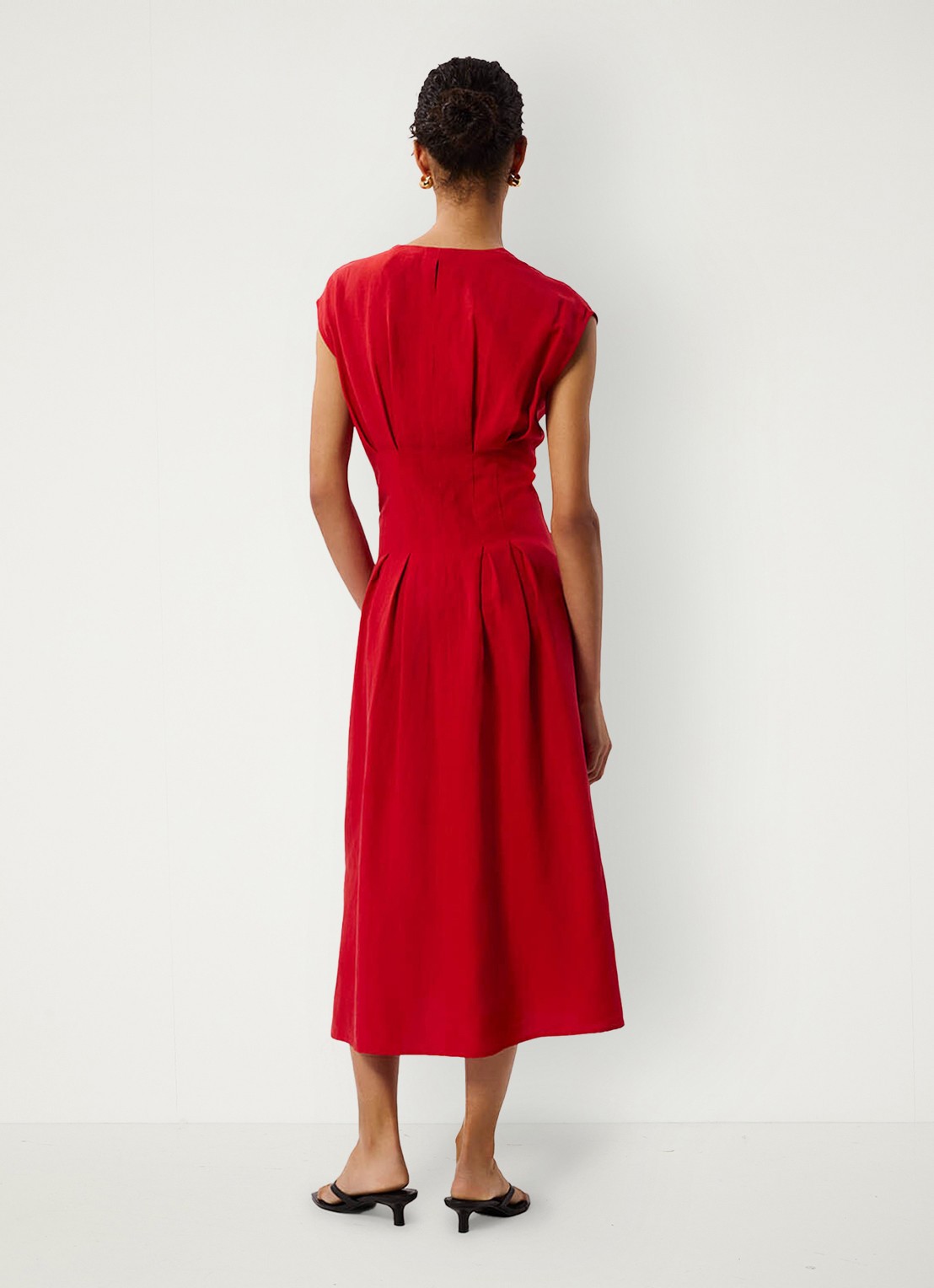 Whistles Midi jurk in linnenblend met plooien - achterkant steenrood