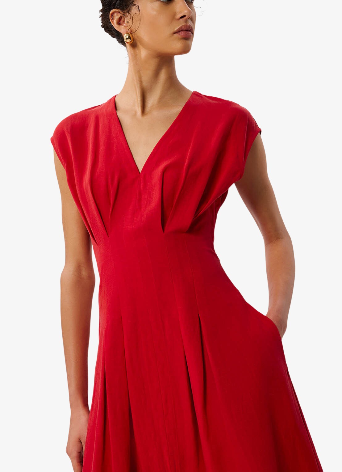 Whistles Midi jurk in linnenblend met plooien - detail 4 steenrood