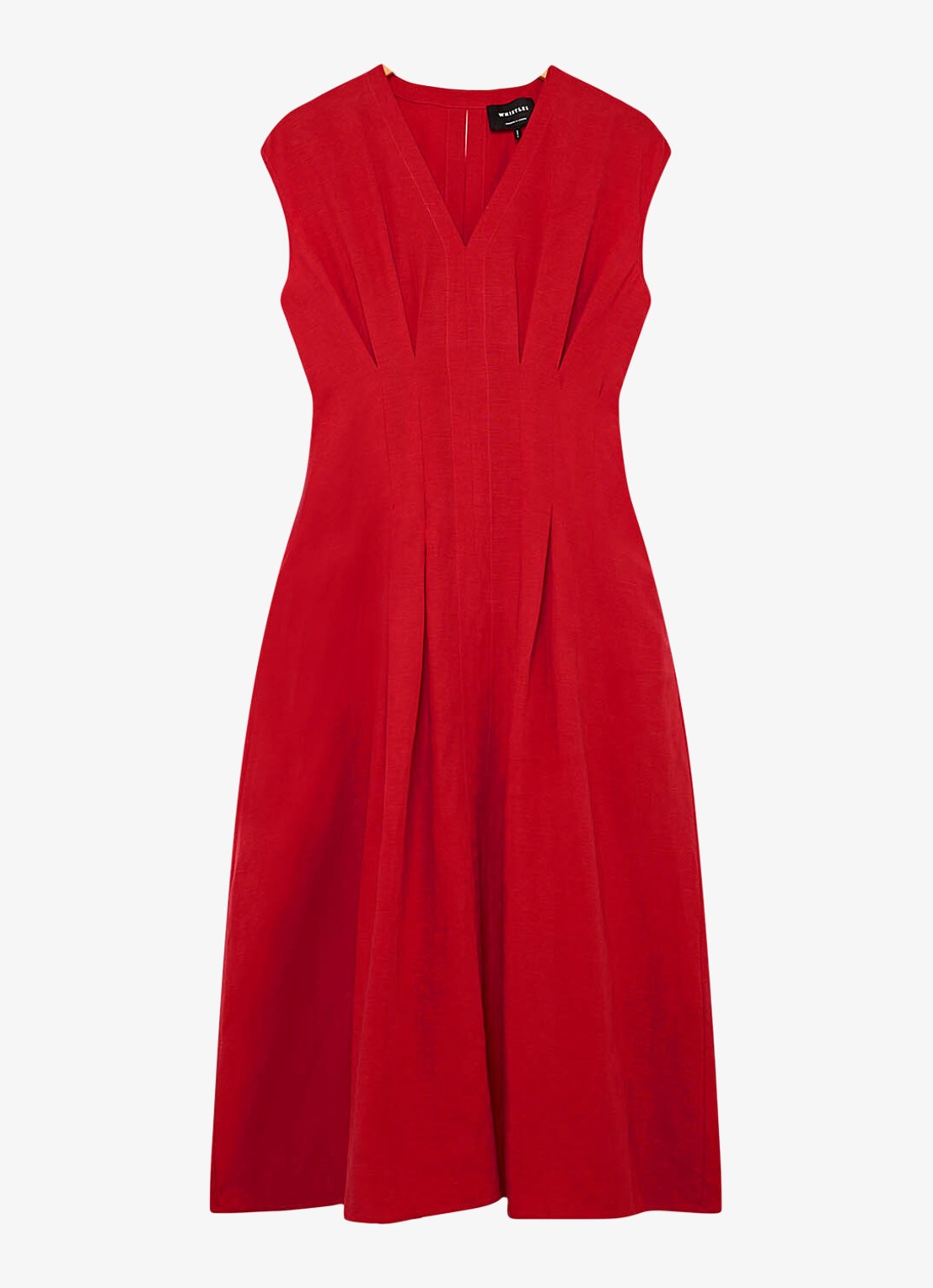 Whistles Midi jurk in linnenblend met plooien - voorkant 2 steenrood