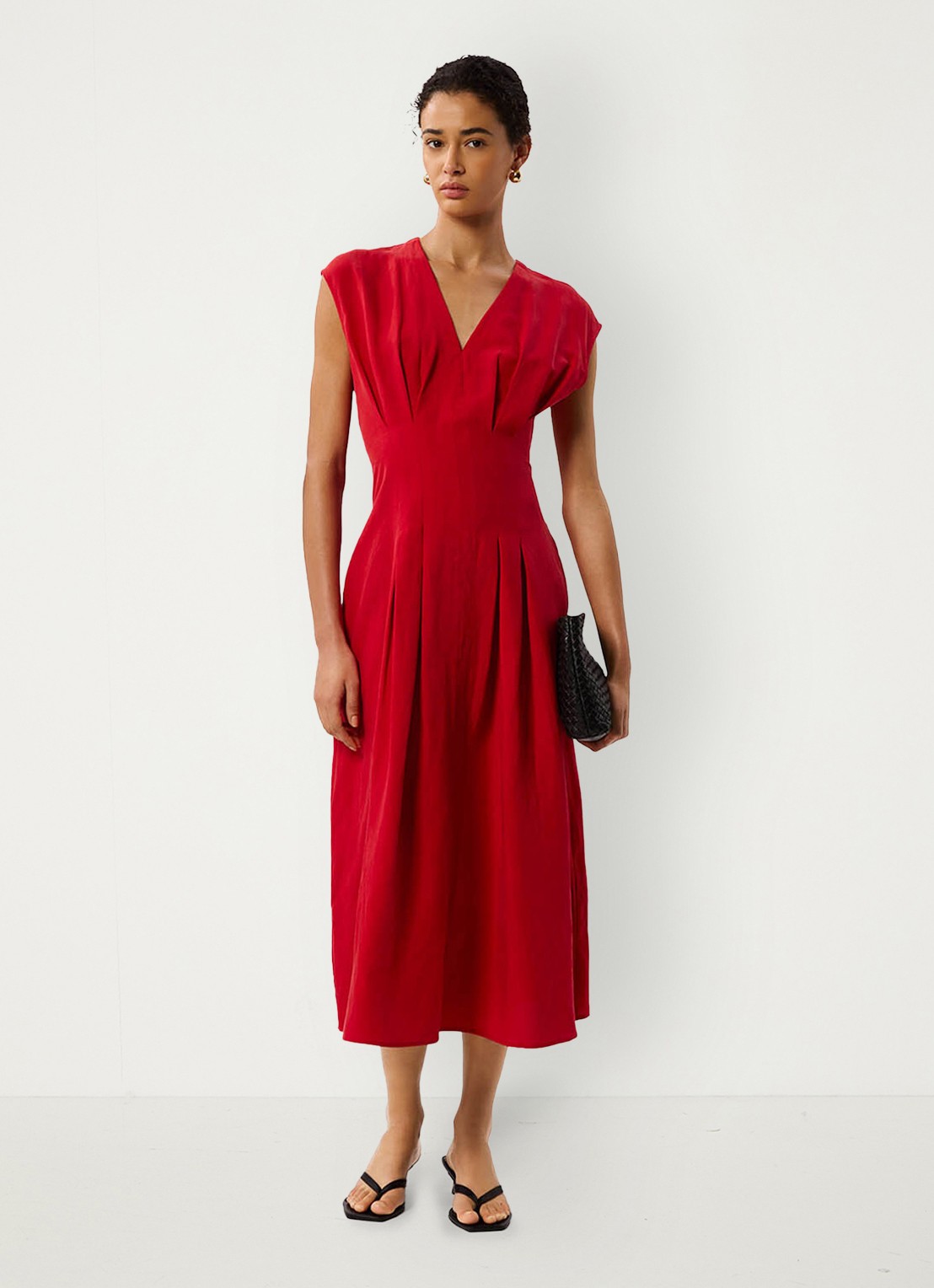 Whistles Midi jurk in linnenblend met plooien - voorkant 3 steenrood
