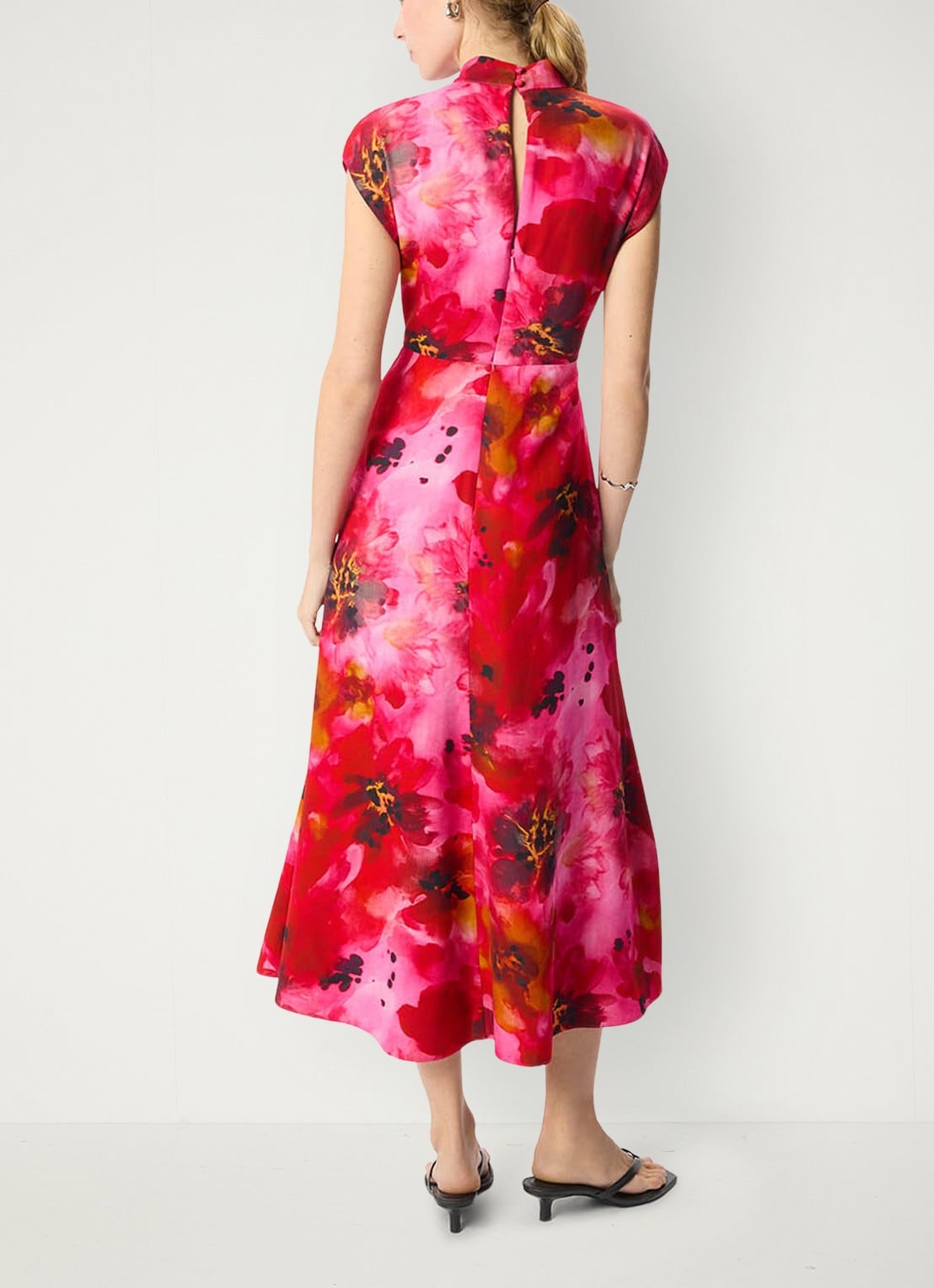Whistles Midi jurk met bloemenprint - achterkant 4 donkerroze