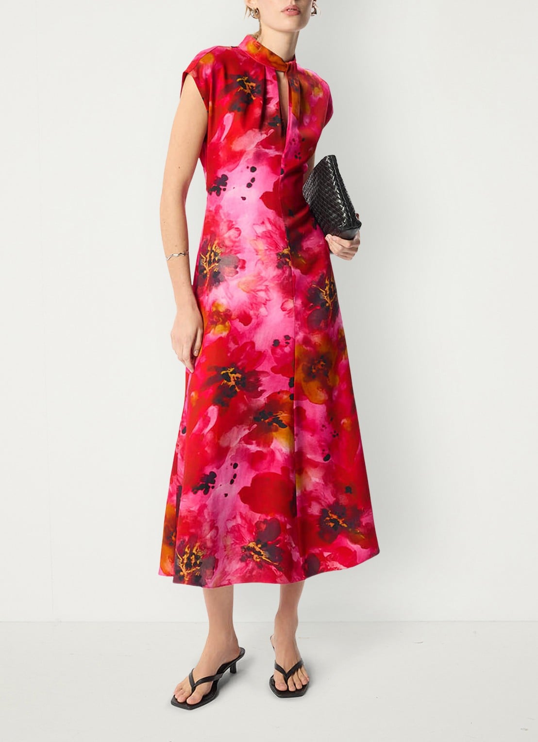 Whistles Midi jurk met bloemenprint - detail donkerroze