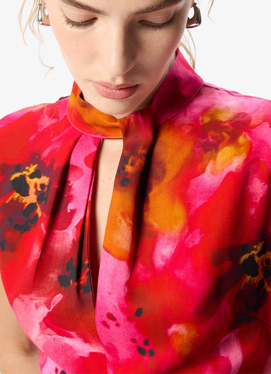 Whistles Midi jurk met bloemenprint - detail 2 donkerroze