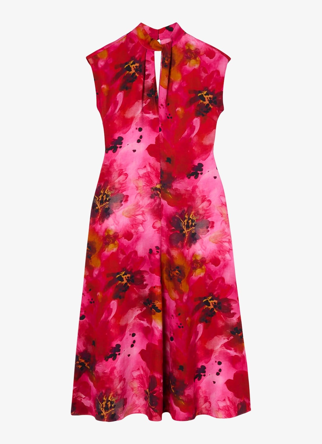 Whistles Midi jurk met bloemenprint - voorkant 5 donkerroze