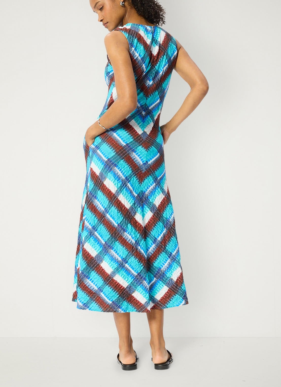 Whistles Midi jurk met grafische print - achterkant 7 staalblauw