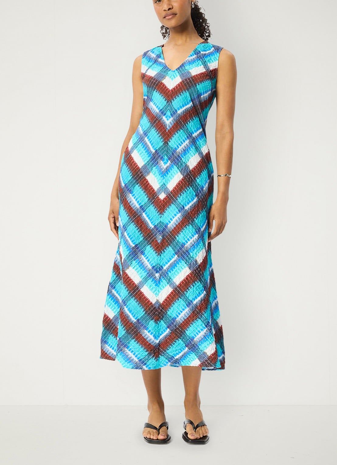 Whistles Midi jurk met grafische print - voorkant 6 staalblauw