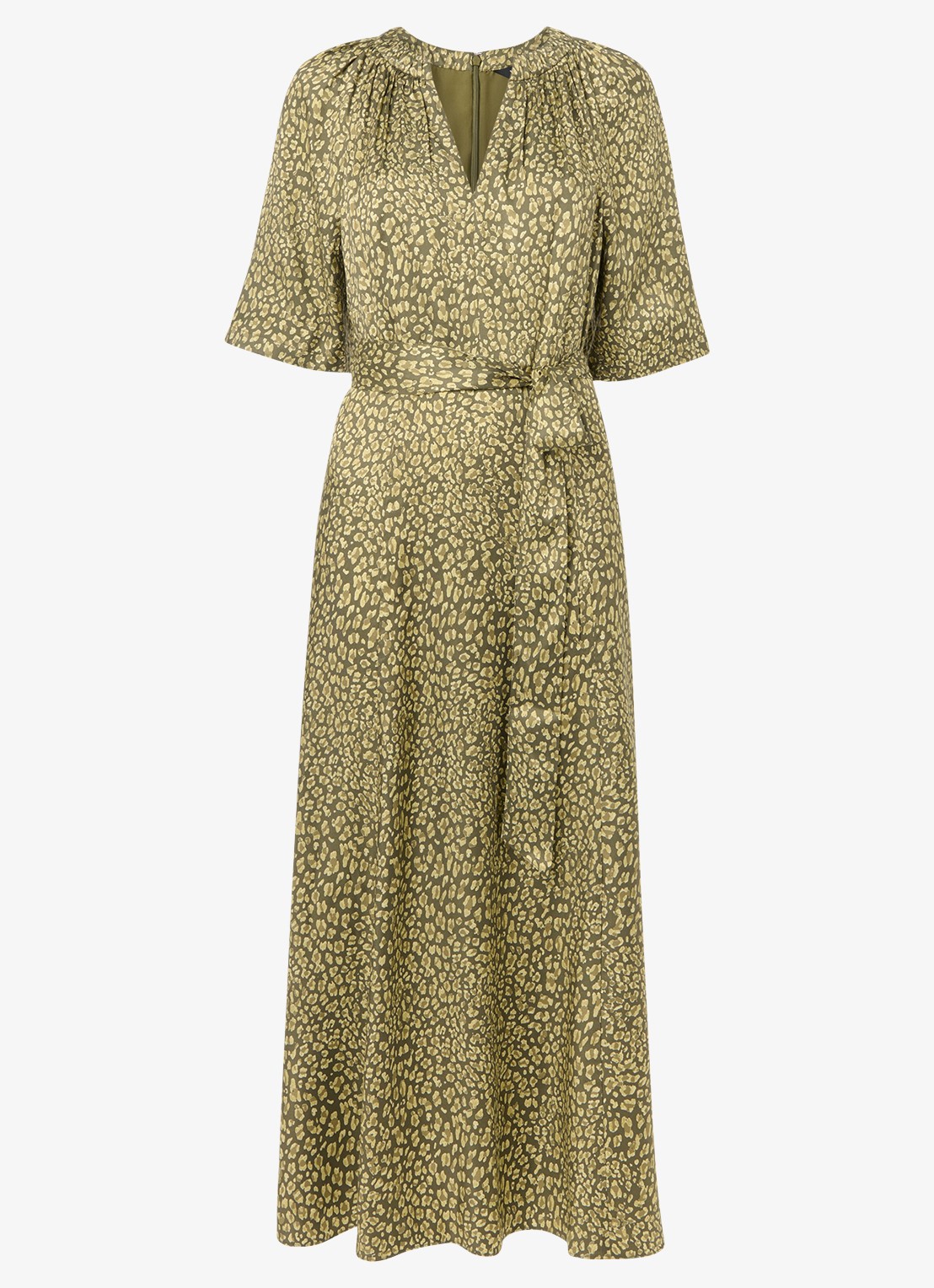 Whistles Midi jurk met luipaardprint - voorkant legergroen