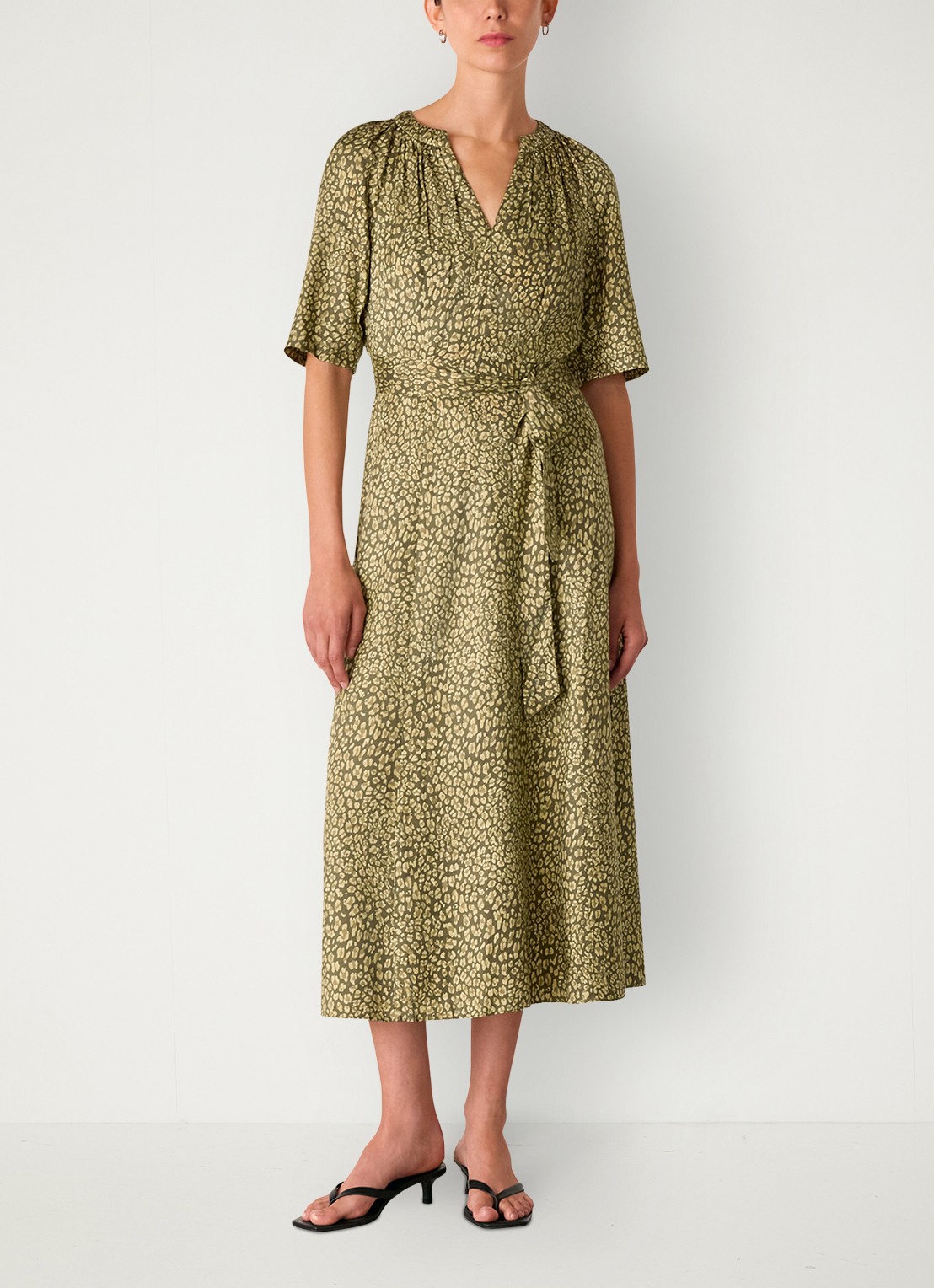 Whistles Midi jurk met luipaardprint - voorkant 2 legergroen