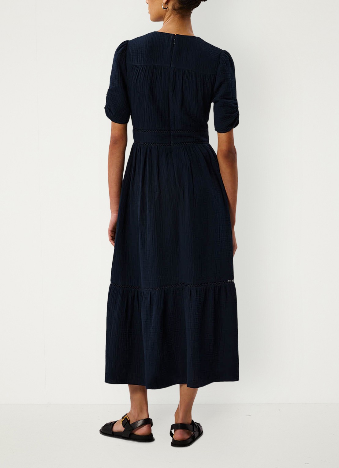 Whistles Midi jurk met plooien en steekzakken - achterkant 3 donkerblauw