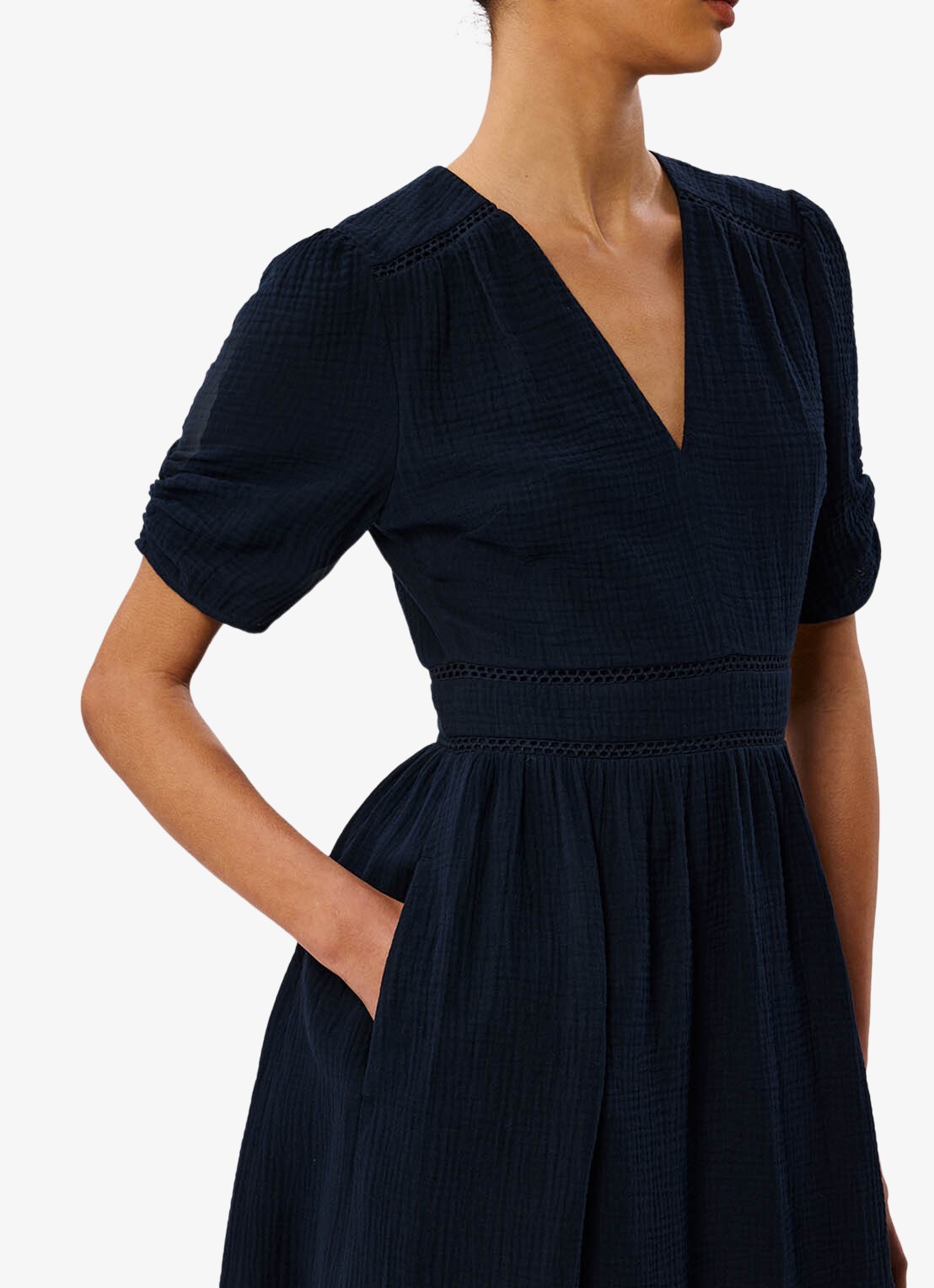 Whistles Midi jurk met plooien en steekzakken - detail 4 donkerblauw