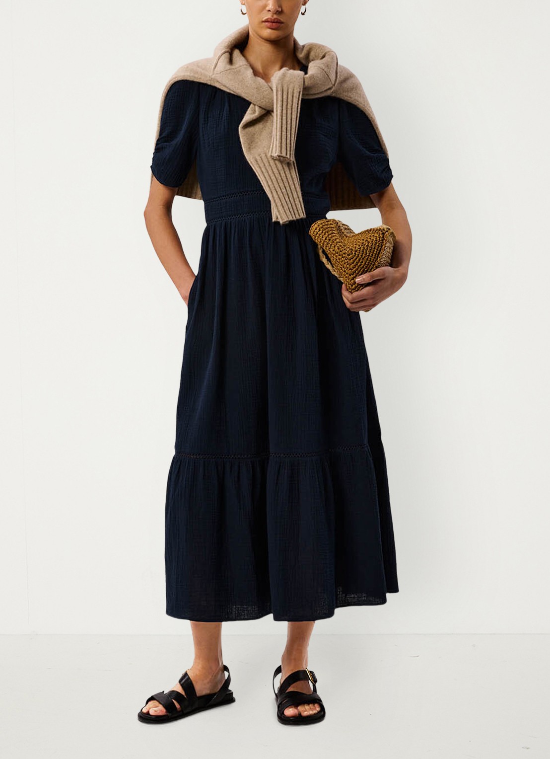 Whistles Midi jurk met plooien en steekzakken - detail 6 donkerblauw