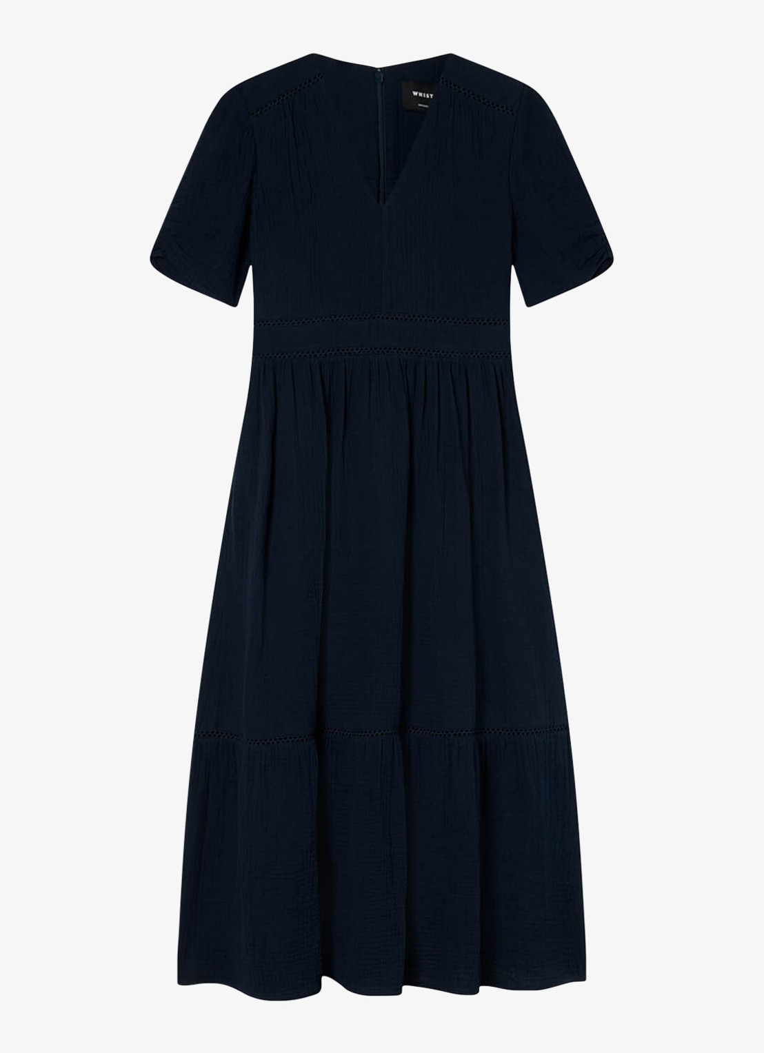 Whistles Midi jurk met plooien en steekzakken - voorkant donkerblauw