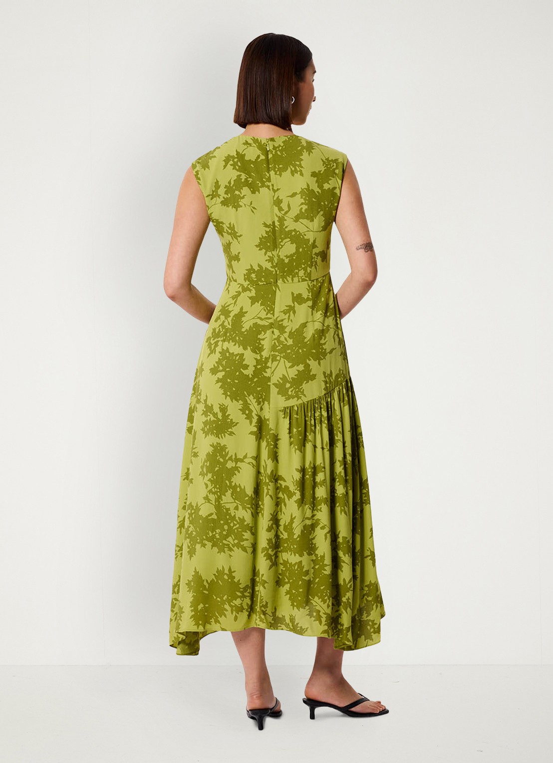 Whistles Midi jurk met print en plooien - achterkant 6 groen
