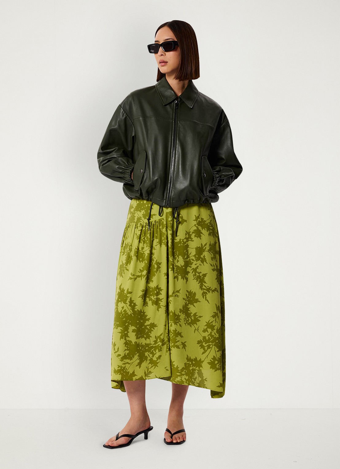 Whistles Midi jurk met print en plooien - detail groen