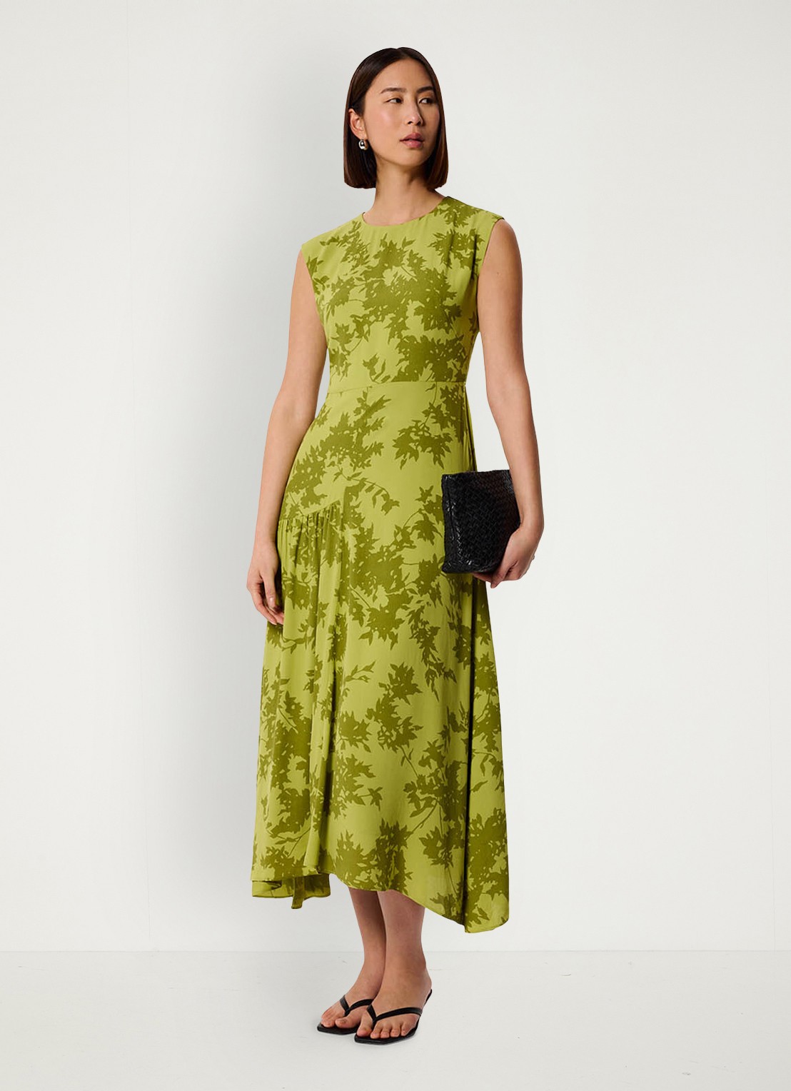 Whistles Midi jurk met print en plooien - voorkant 5 groen