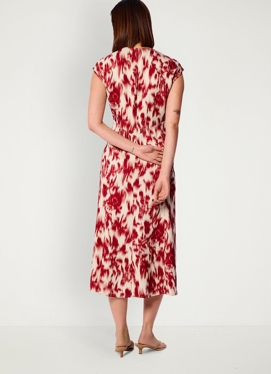 Whistles Midi jurk met  print - achterkant rood
