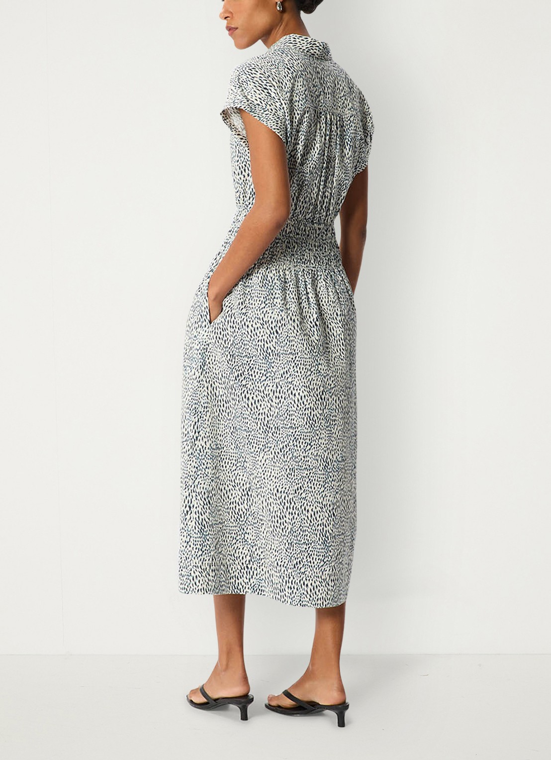 Whistles Midi jurk met print - achterkant 3 donkerblauw