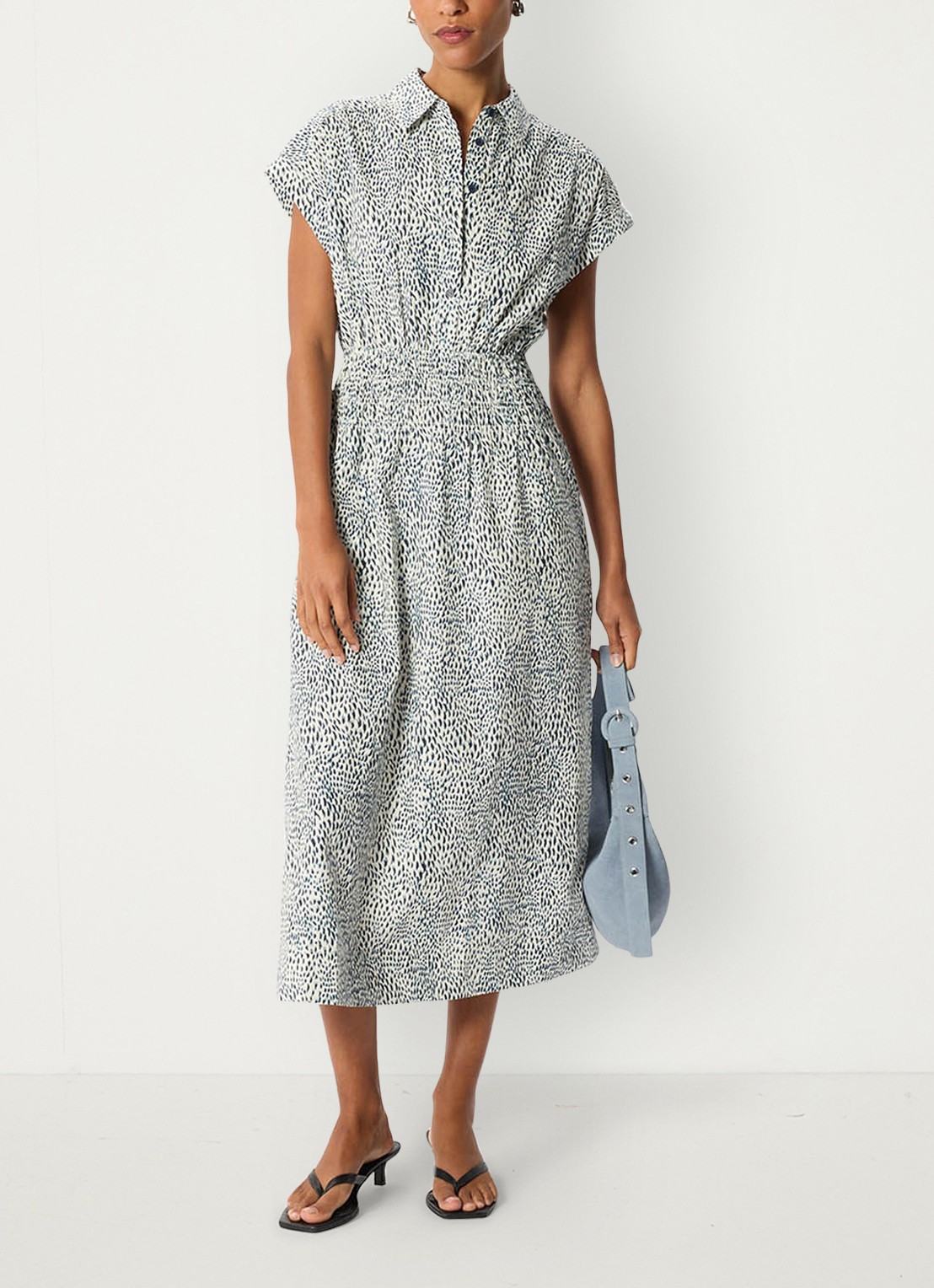 Whistles Midi jurk met print - voorkant 2 donkerblauw