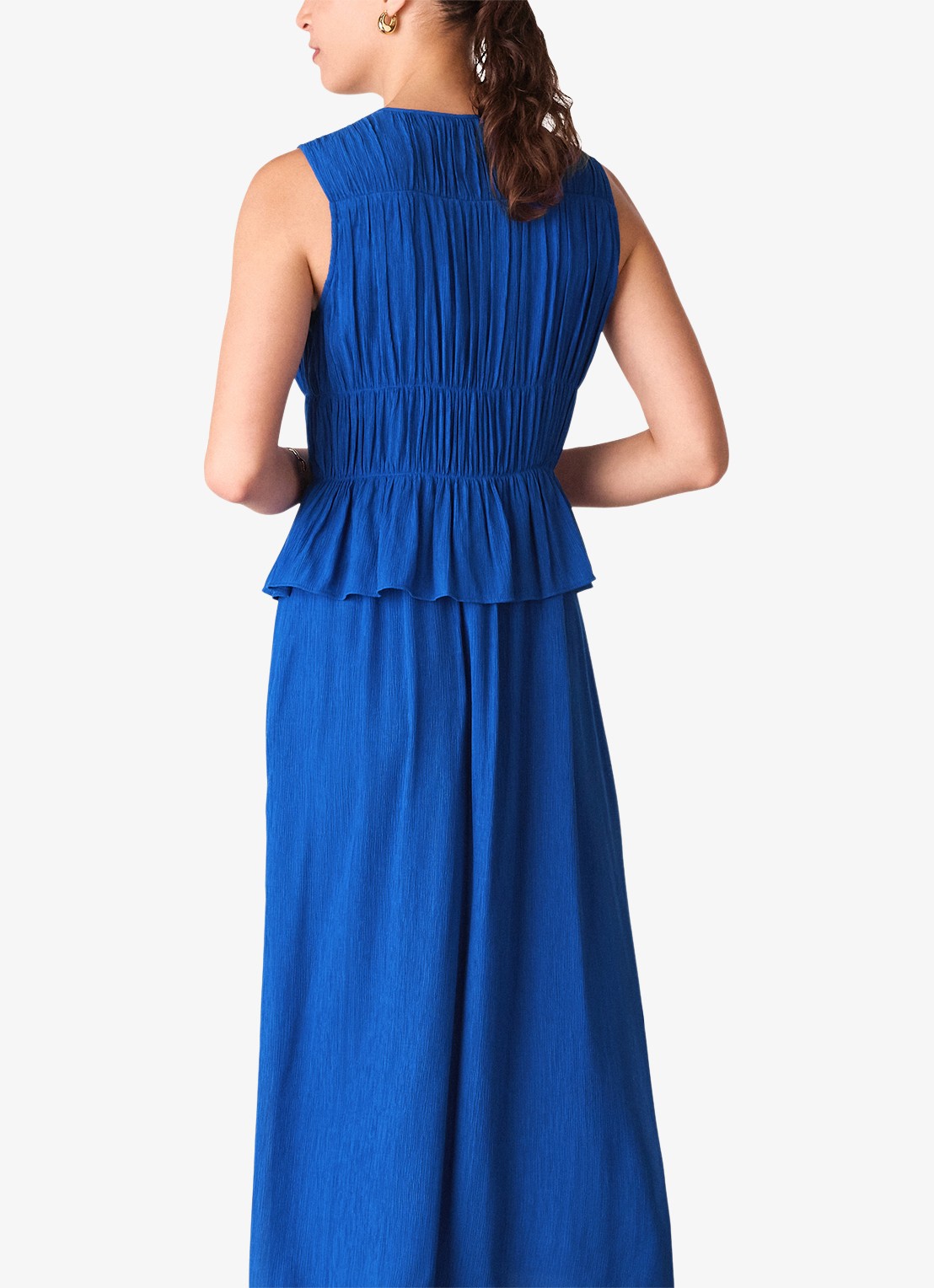 Whistles Midi jurk met smockwerk en volant - achterkant kobaltblauw