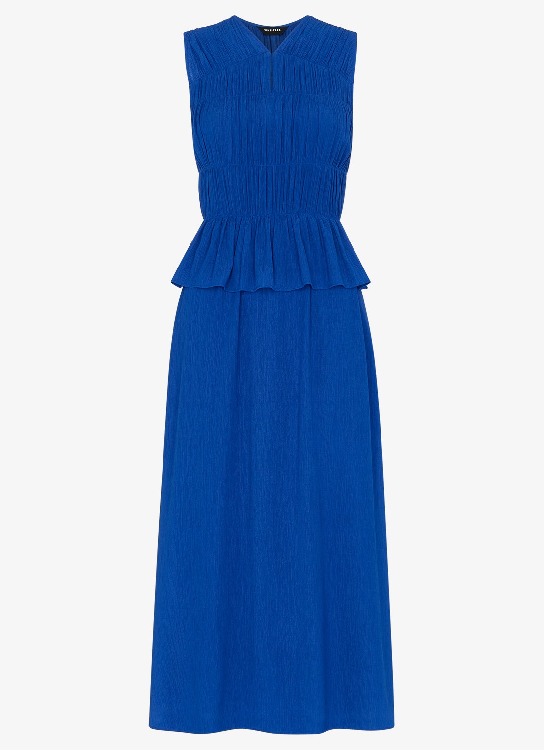 Whistles Midi jurk met smockwerk en volant - voorkant 2 kobaltblauw