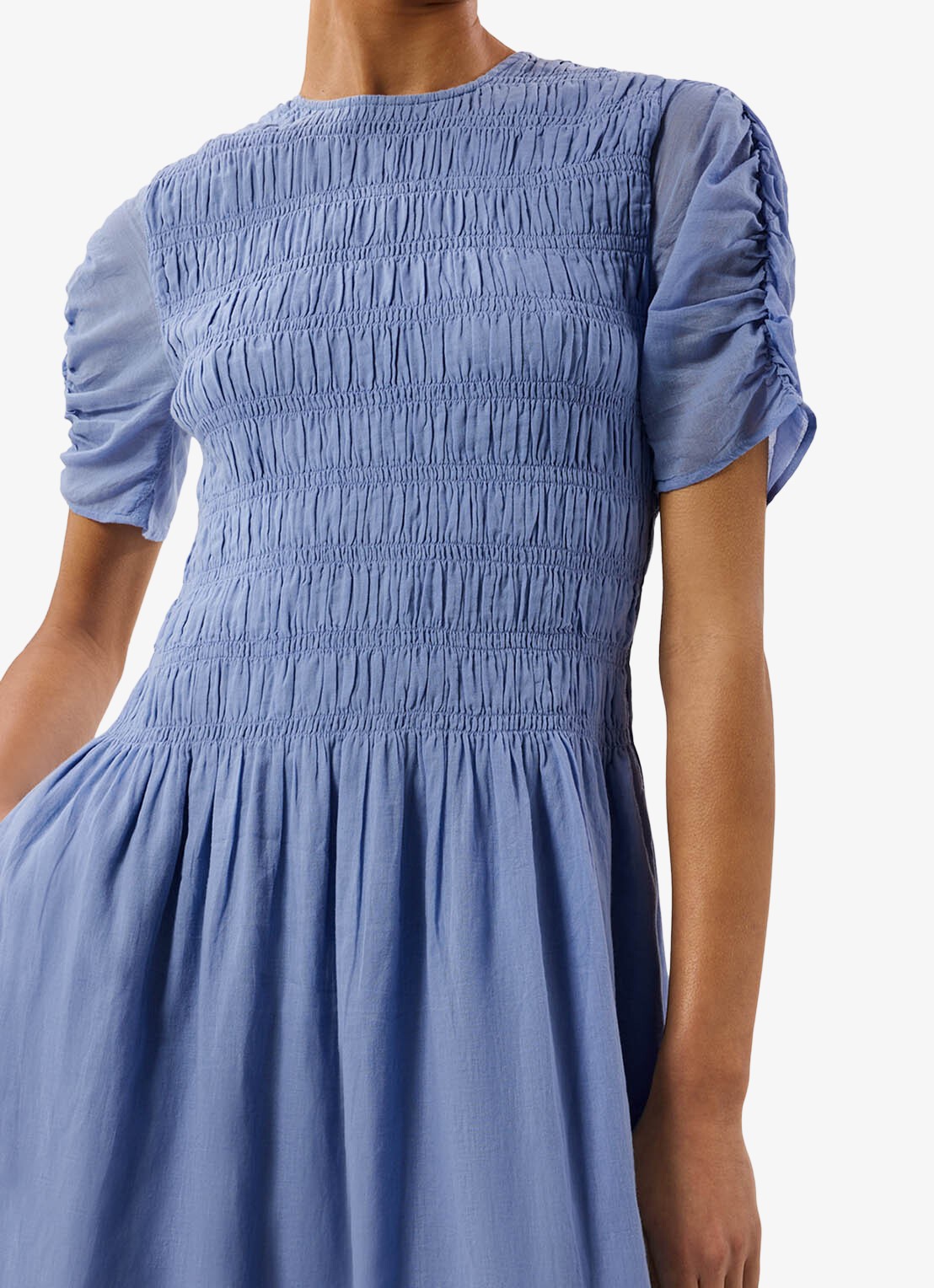 Whistles Midi jurk met smockwerk  - detail 5 lichtblauw