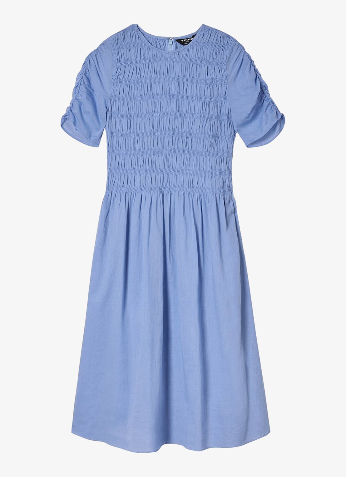 Whistles Midi jurk met smockwerk  - voorkant lichtblauw