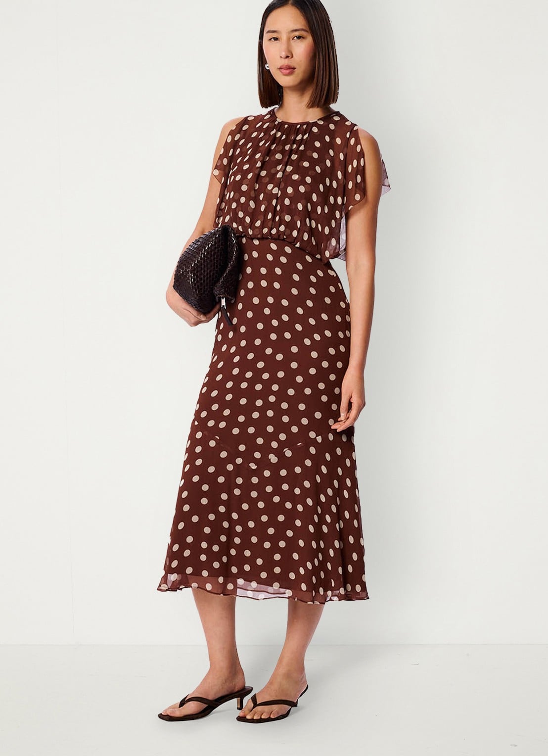 Whistles Midi jurk met stippenprint - voorkant 3 bruin