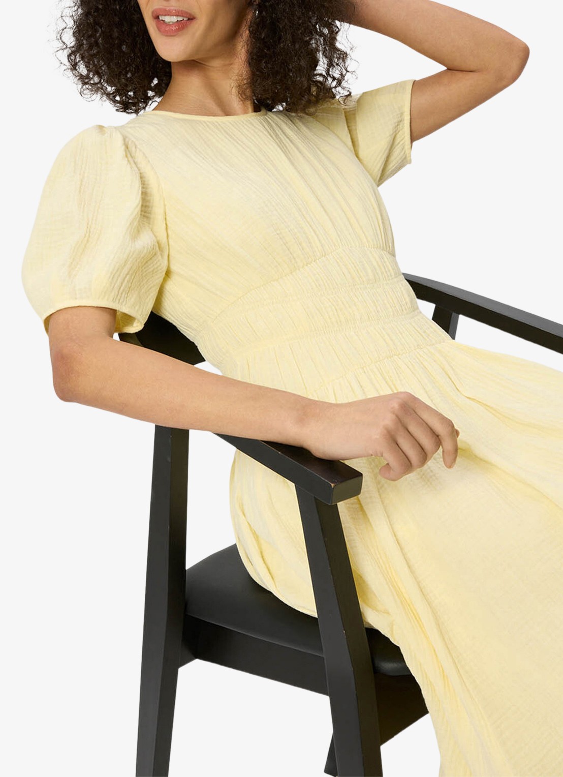 Whistles Midi jurk met structuur en pofmouw - detail 4 geel