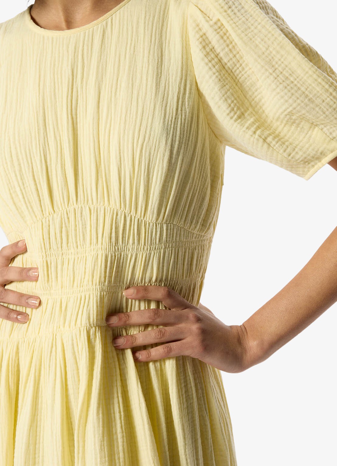 Whistles Midi jurk met structuur en pofmouw - detail 5 geel