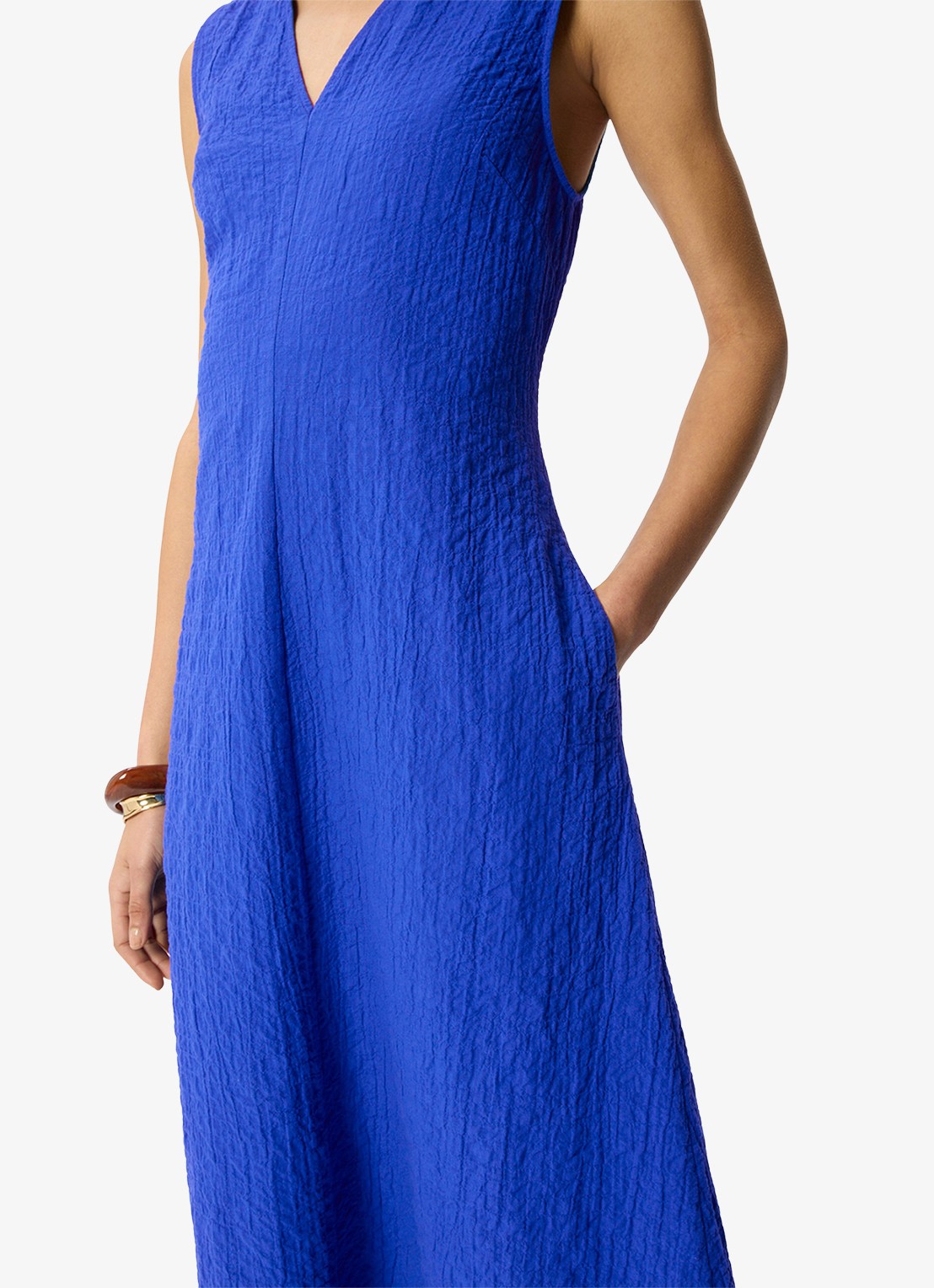 Whistles Midi jurk met V-hals en structuur - detail 2 blauw