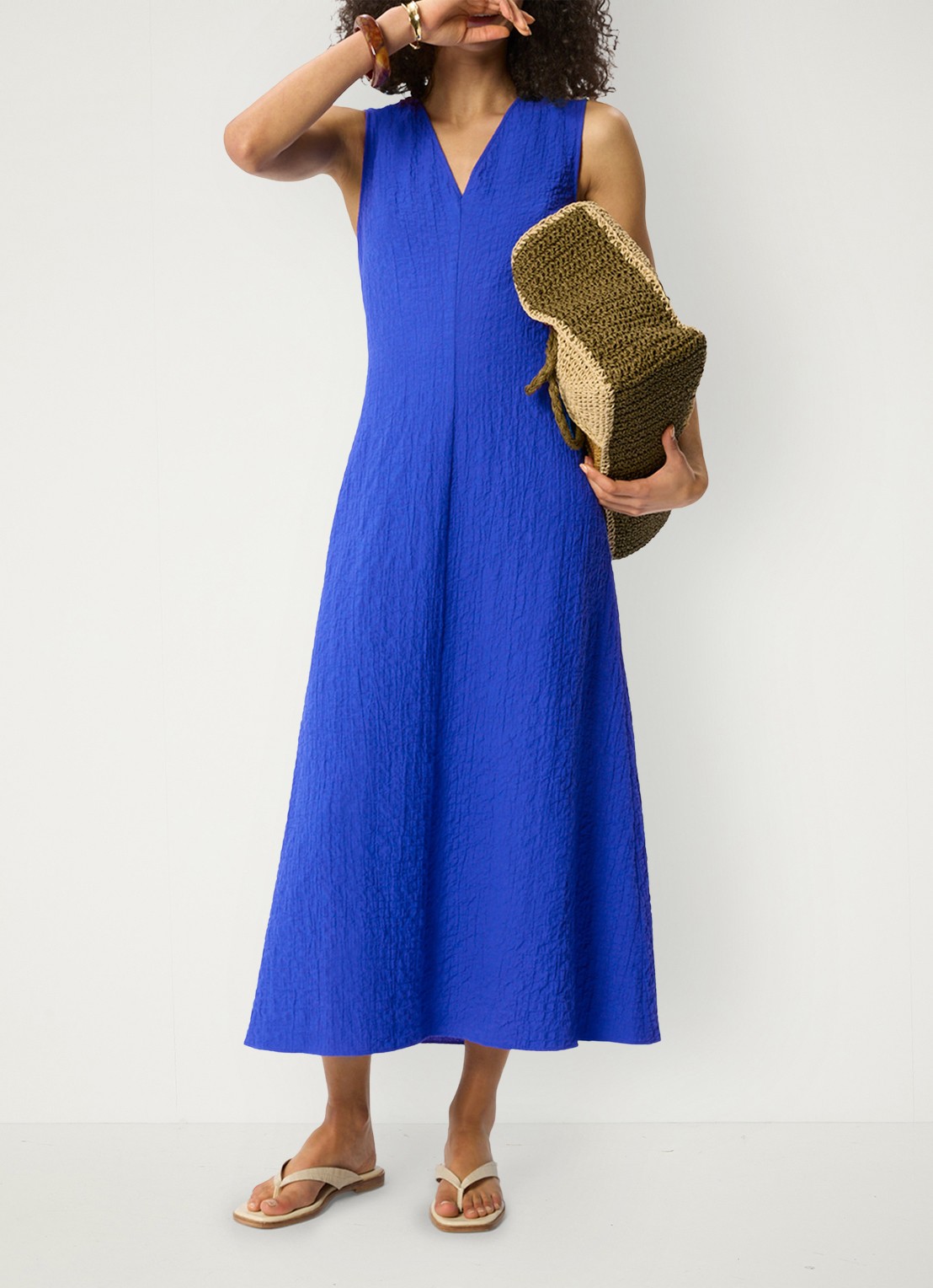 Whistles Midi jurk met V-hals en structuur - detail 4 blauw