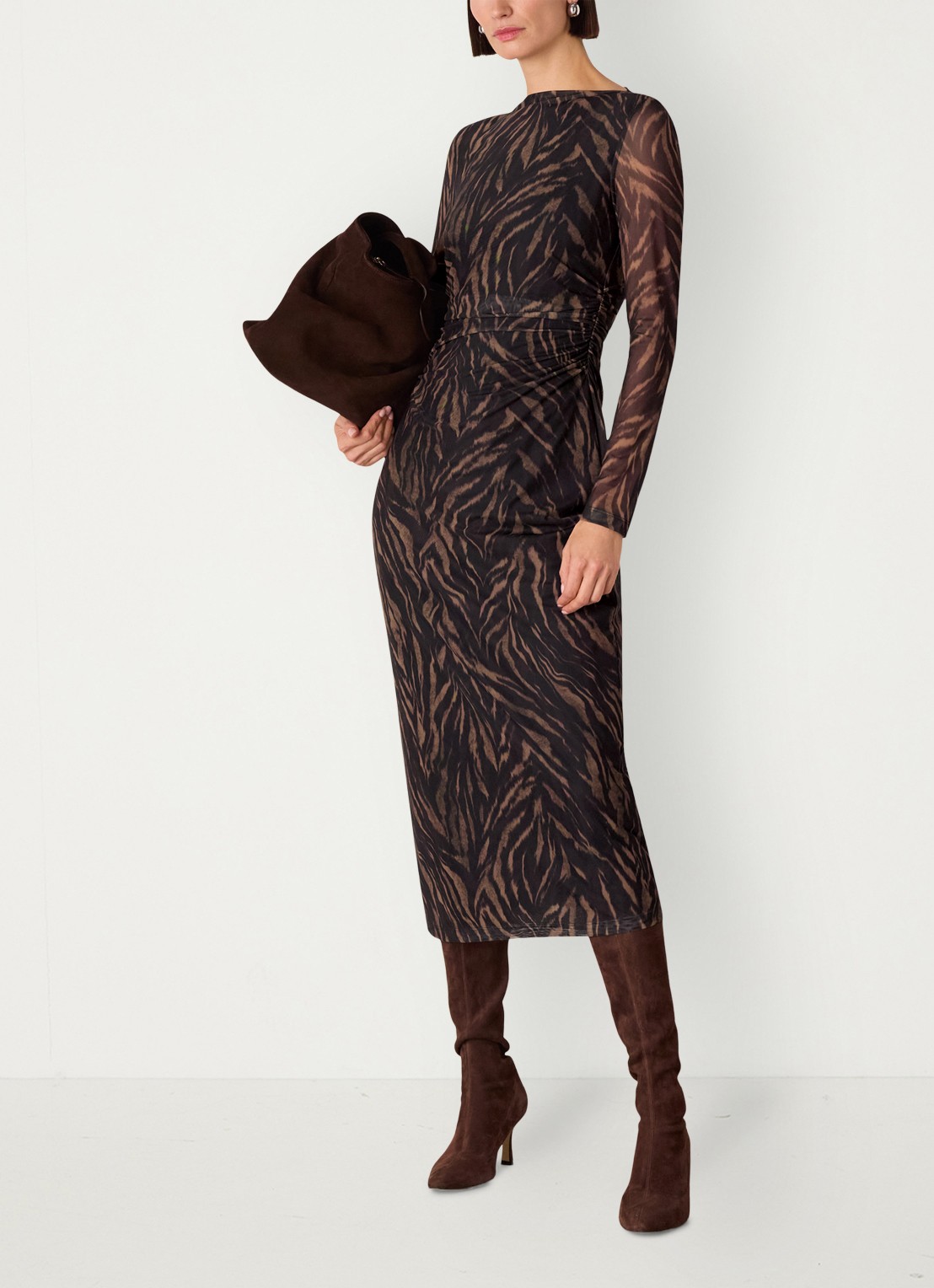 Whistles Midi jurk met zebraprint - voorkant 4 zwart