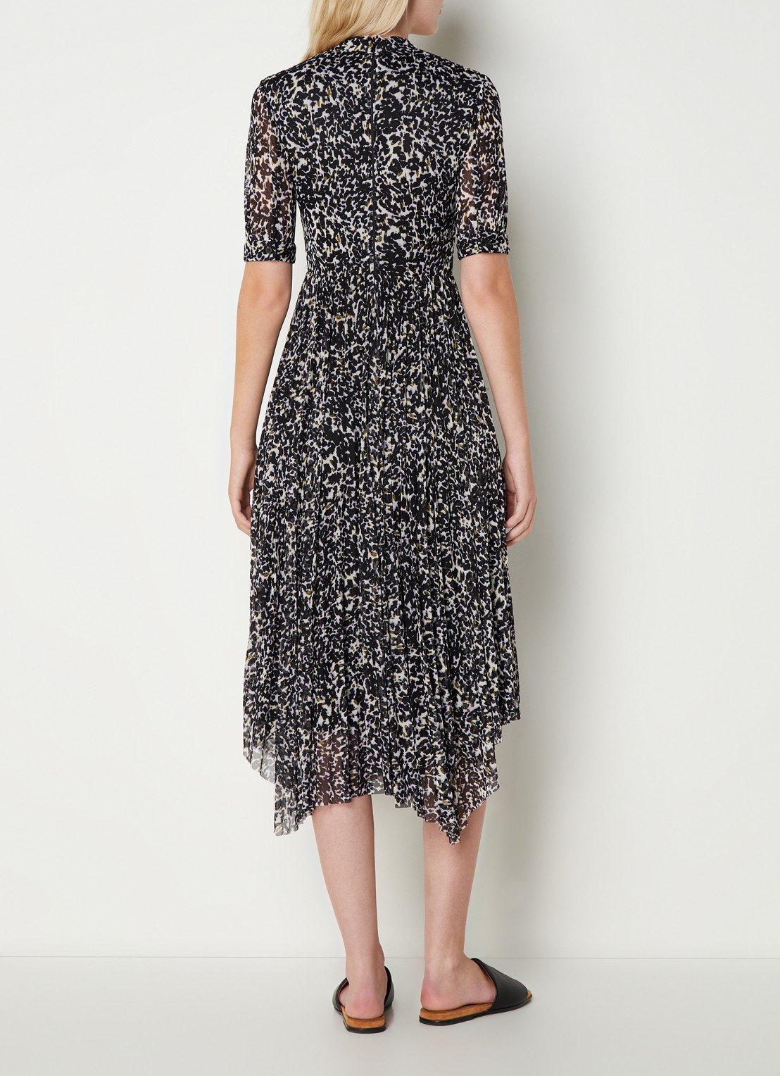 Whistles Midi jurk van mesh met panterprint - achterkant lichtbruin