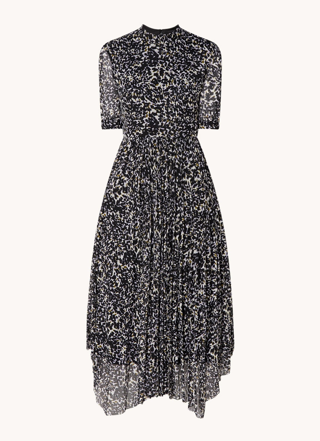 Whistles Midi jurk van mesh met panterprint - voorkant 2 lichtbruin