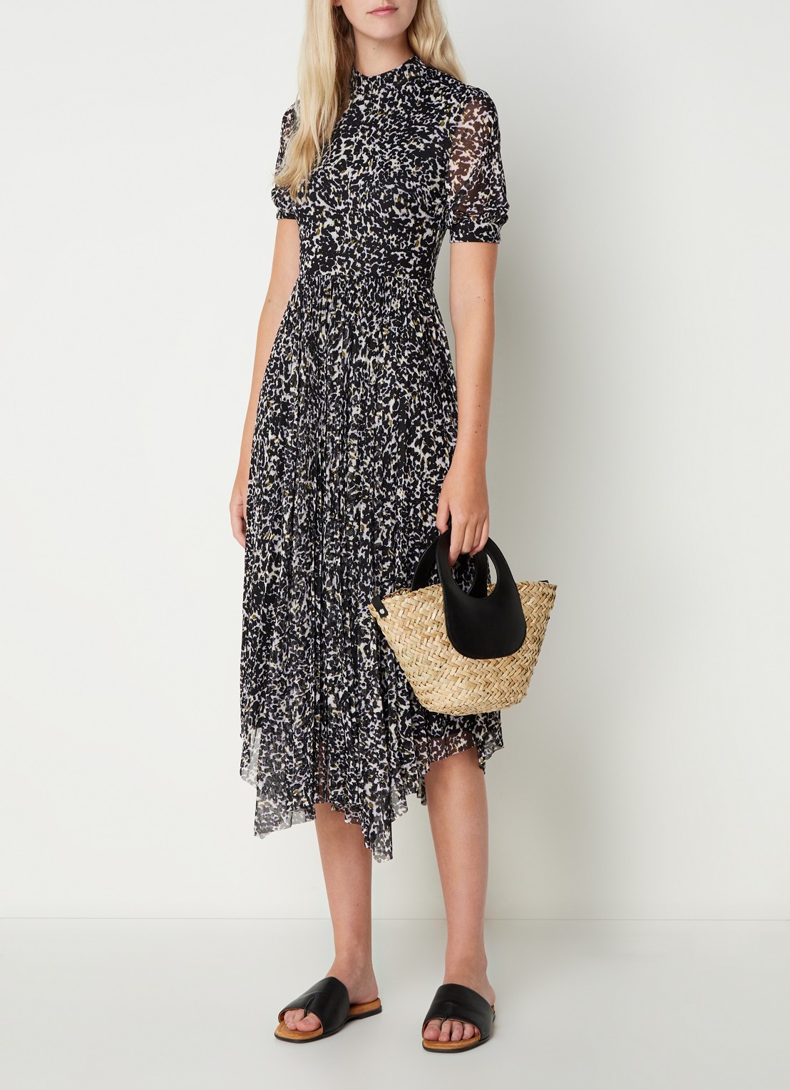 Whistles Midi jurk van mesh met panterprint - voorkant 3 lichtbruin