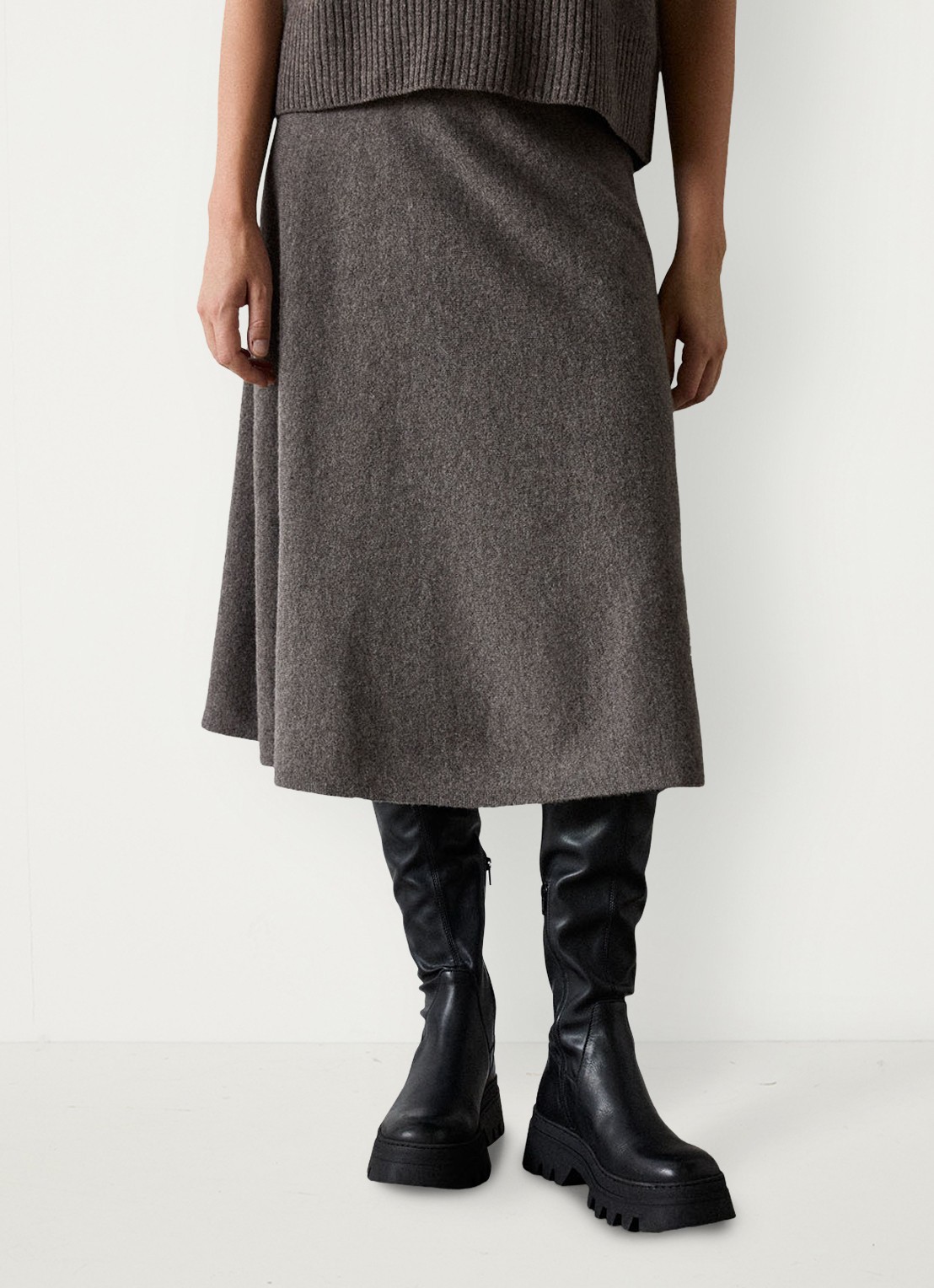 Whistles Midi rok van wol - detail taupe